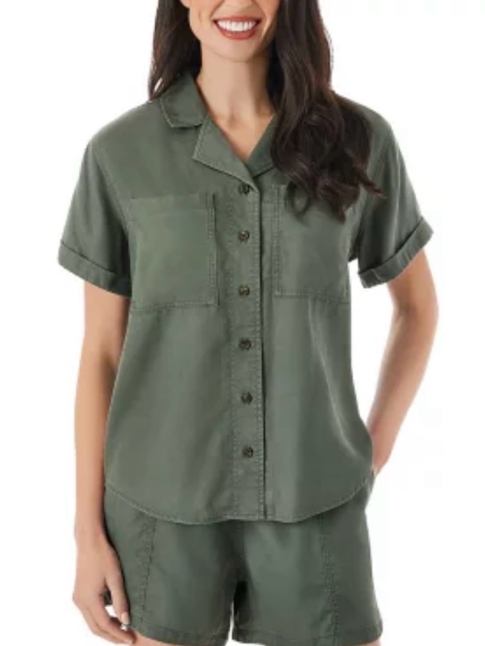 Light Olive Green Short Sleeve Button Front Shirt